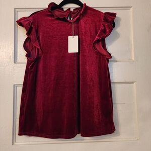 New Green Envelope Blouse, Red Burgundy Velvet, Ruffle Sz L NWT Sleeveless